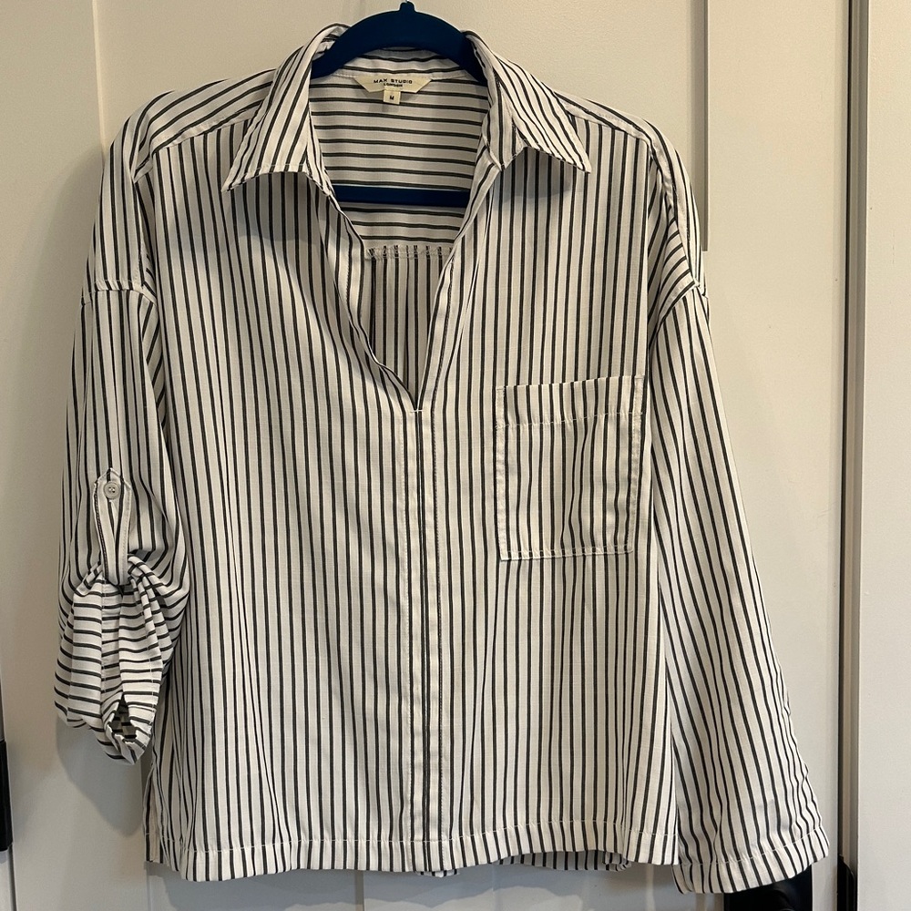 Max Studio Black and White Striped Top